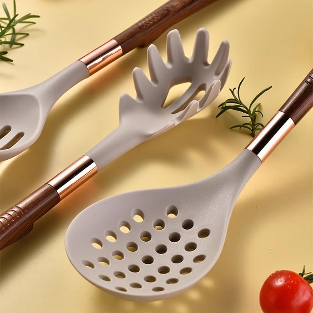 Kitchen Cooking Utensils Set, 7PCS Silicone Cooking Utensils Set - 446°F Heat Resistant Kitchen Utensils Set - Perfect for Non-Stick Kitchen Cookware - Dishwasher Safe(Black)