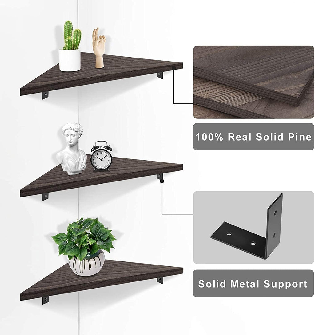 Floating partition Solid Pine Floating Corner Shelves Wall Mounted Set of 3 Rustic Storage Decorative Shelf for Bathroom Bedroom Living Room Kitchen Office Shelf