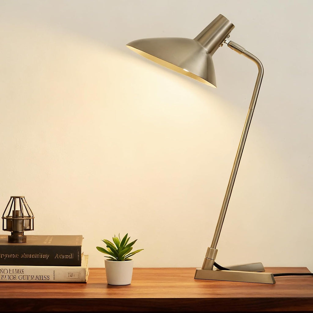 Industrial Desk Lamp Metal Modern Table Lamp 22', Adjustable Neck (4000K) with Adjustable Switch, Ideal for Office Desk Bedroom Bedside Lamps Study Room Living Room Side Table (Nickel)