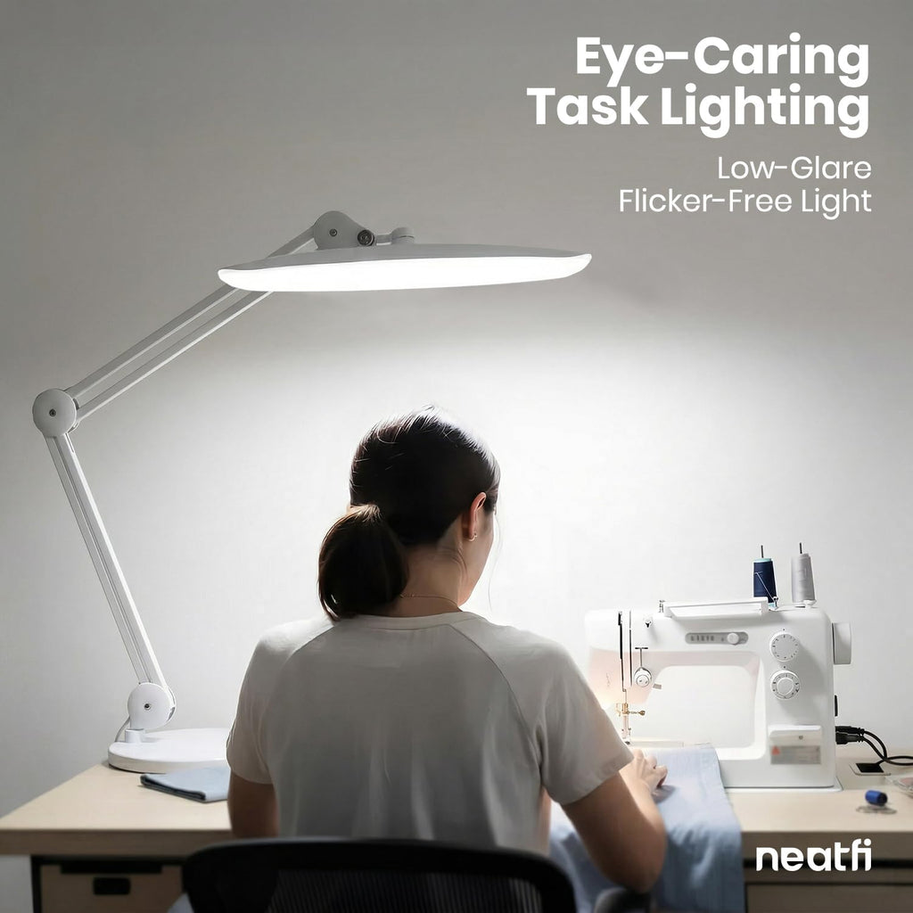 Neatfi XL 2200 Lumens 24W LED Desk Lamp - 4-Level Dimmable Task Light | Home Office, Crafts & Workbench | 20-Inch Wide Head (White, Non-CCT with Base)