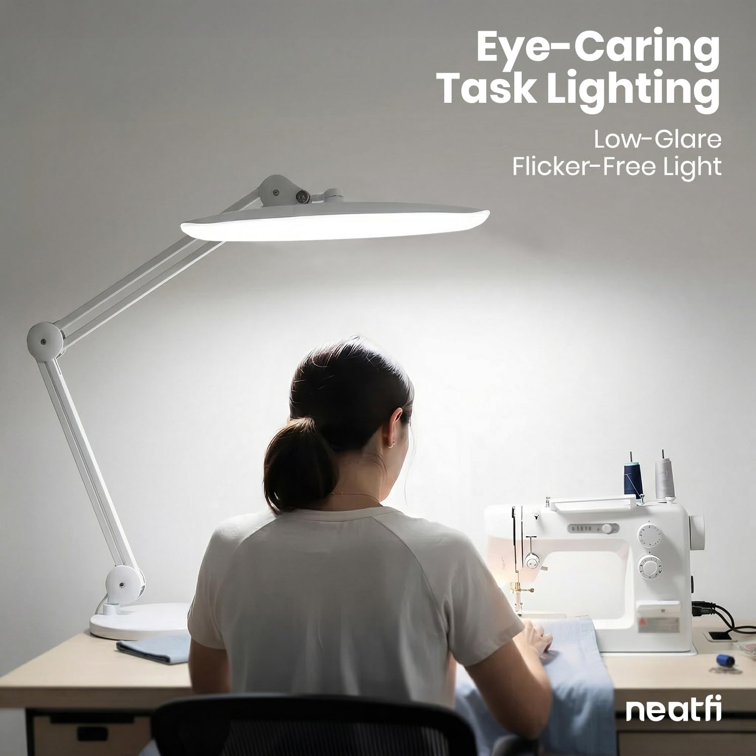 Neatfi XL 2200 Lumens 24W LED Desk Lamp - 4-Level Dimmable Task Light | Home Office, Crafts & Workbench | 20-Inch Wide Head (White, Non-CCT with Base)