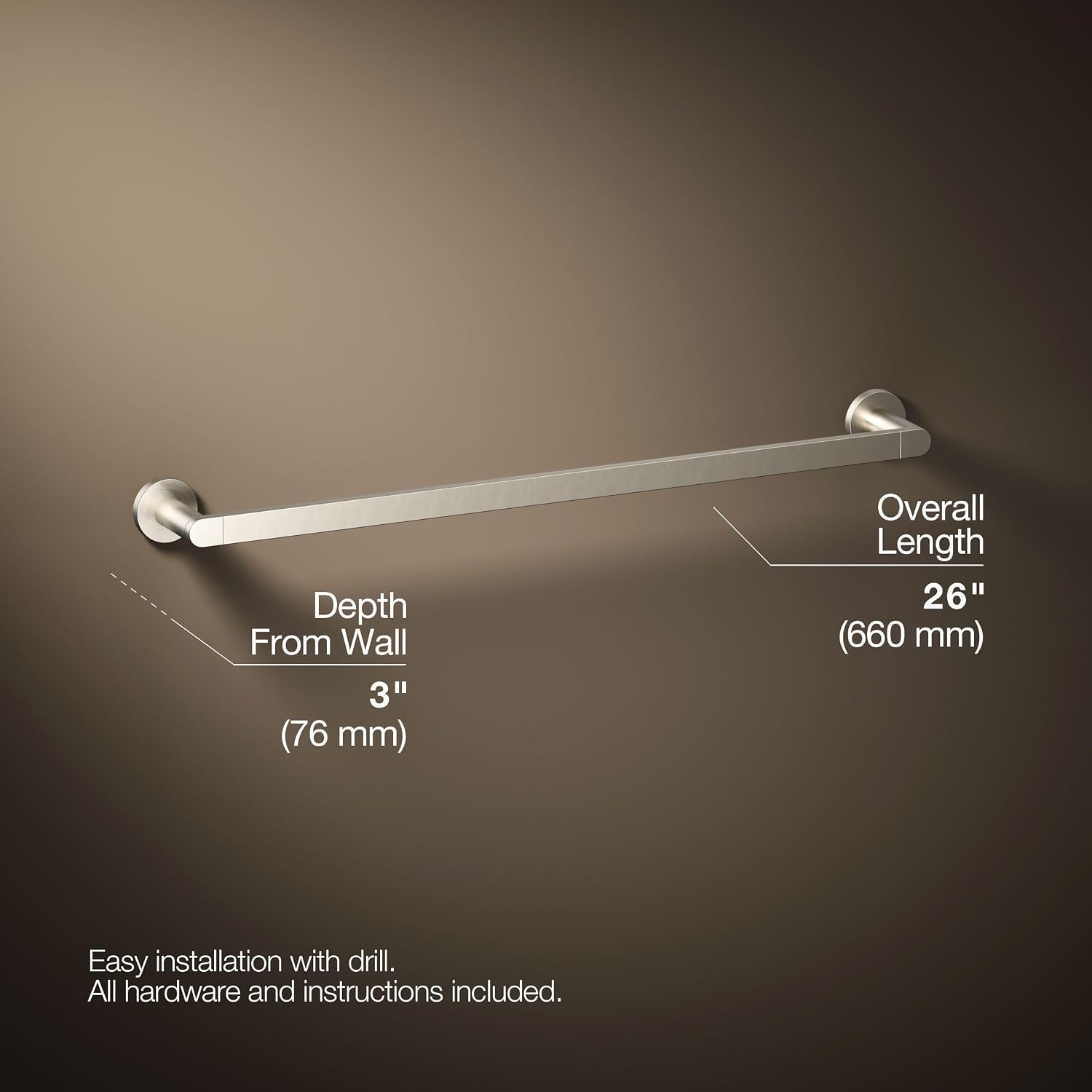 Kohler 73142-BN Composed® 24' Towel bar, Vibrant Brushed Nickel