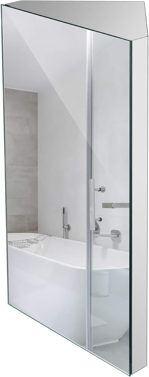 24-inch 304 Stainless Steel Corner Medicine Cabinet with Mirror | Wall-Mounted Bathroom Storage Cabinet, 3 Shelves, Space-Saving Design