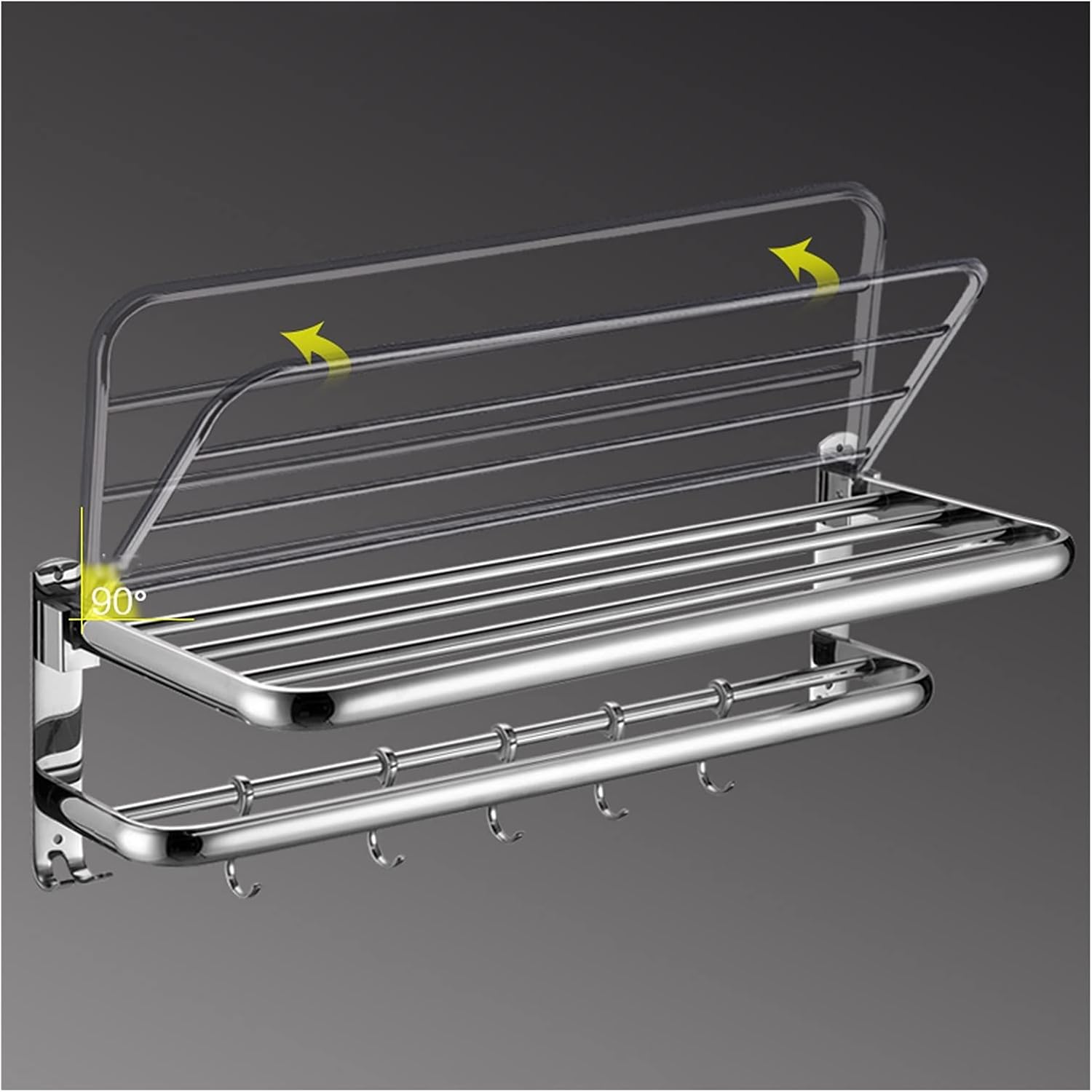 TOMYEUS Shower Caddy Bathroom Shelf Towel Racks for Bathroom Shelf with Foldable Towel Bar Holder，Floating Shelves Wall Mounted，with Towel Bar and 7 Hooks Shower Organizer (Size : Round Tube 40 cm)