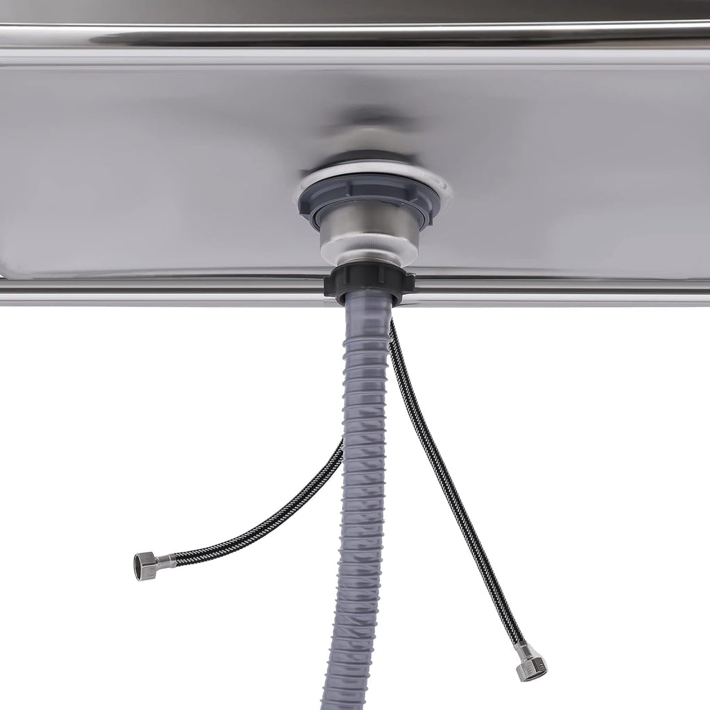 Commercial Stainless Steel Sink, Cold & Hot Water Double Basin Triple Utility Wash Sink, 360° Rotation and Double Layer Filter, Used for Garages, Laundry Room, Kitchen, Restaurant, Farm, Backyard