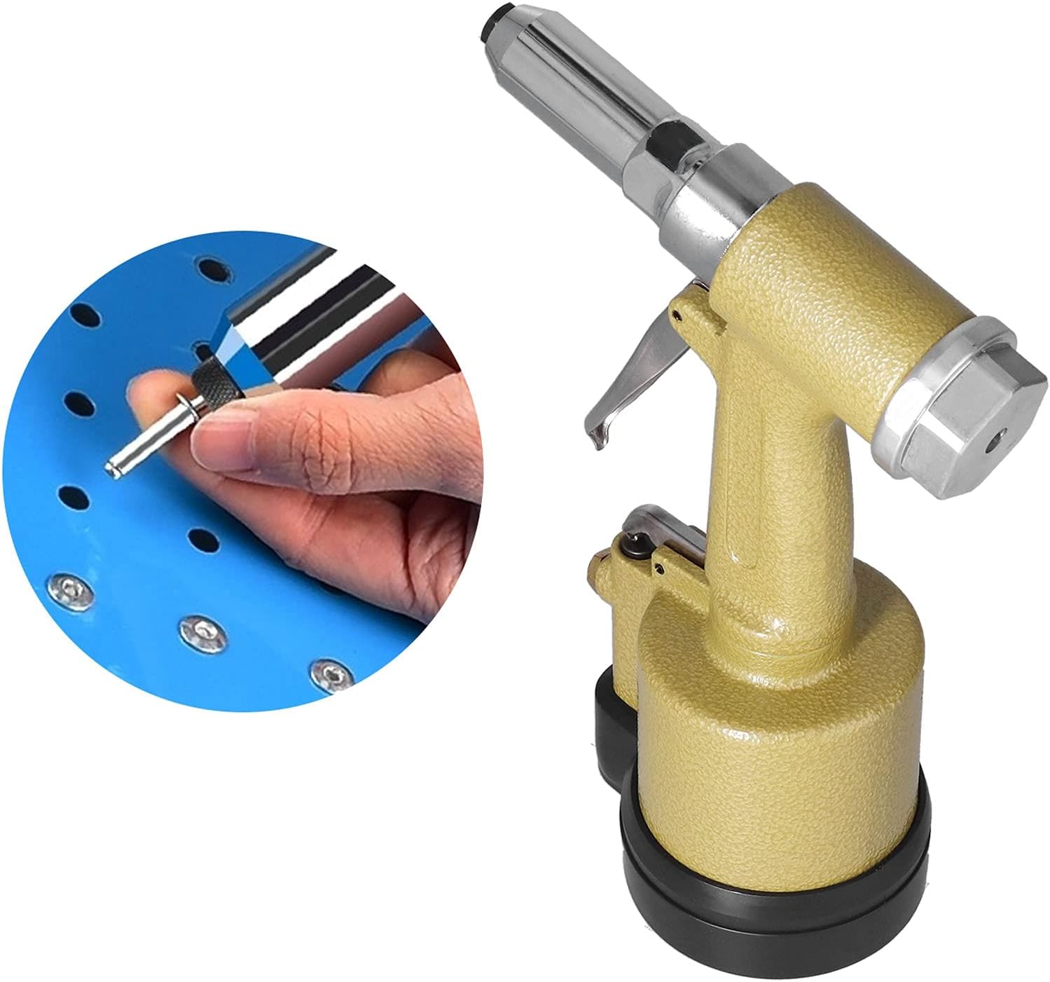 Pneumatic Rivet Gun, KP-701 Hydraulic Air Riveter and Riveting Tool Kit, Short Cylinder Blind Rivet Gun Set for Metal Sheet Fastening and Auto Body Repair, American Style