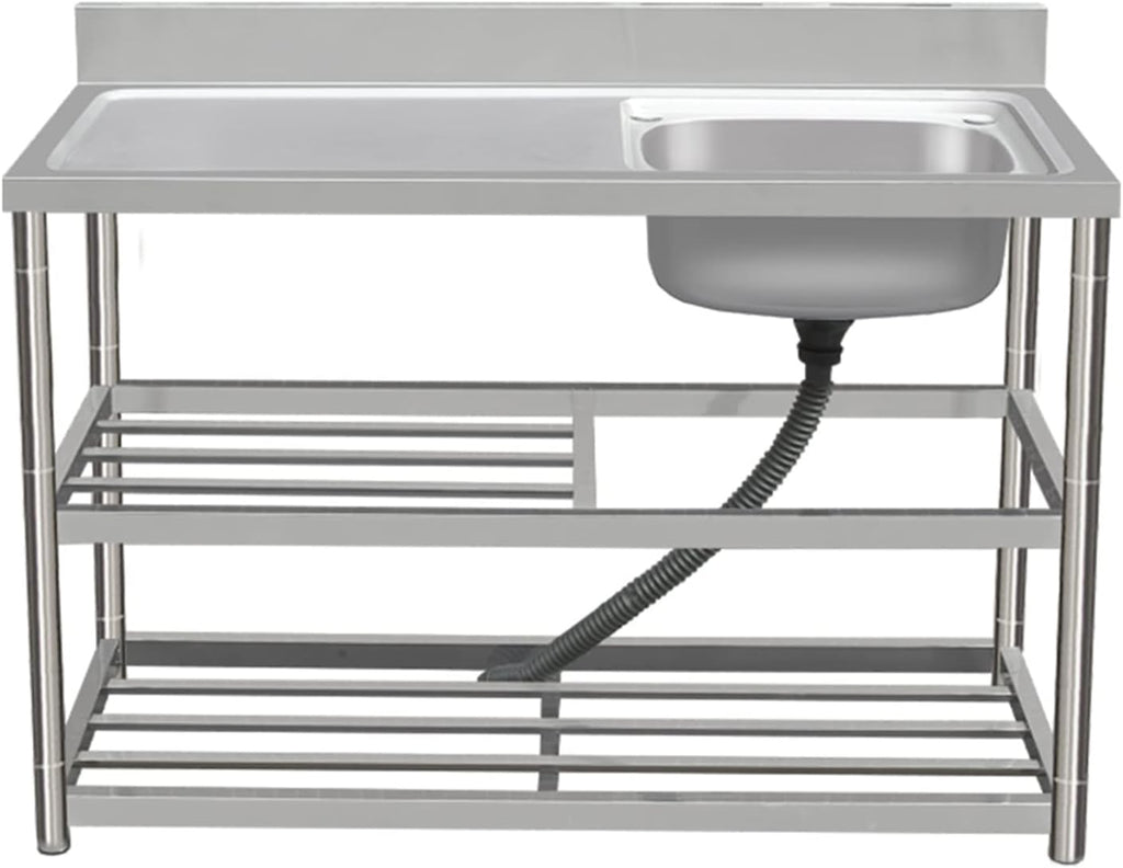 Movable Stainless Steel Kitchen Sink, Commercial 304 Stainless Steel Single Sink Bowl Restaurant Table Utility Sink Washing Hand Basin W/Faucet for Indoor Outdoor