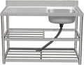 Movable Stainless Steel Kitchen Sink, Commercial 304 Stainless Steel Single Sink Bowl Restaurant Table Utility Sink Washing Hand Basin W/Faucet for Indoor Outdoor