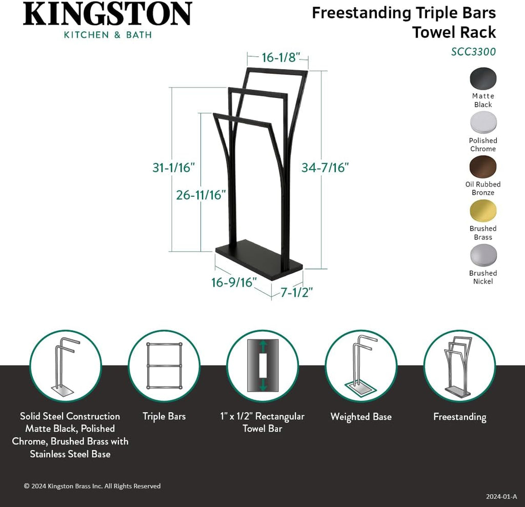 Kingston Brass SCC3307 Edenscape Freestanding Y-Style Towel-Rack, Brushed Brass 16.56 x 9.88 x 34.44