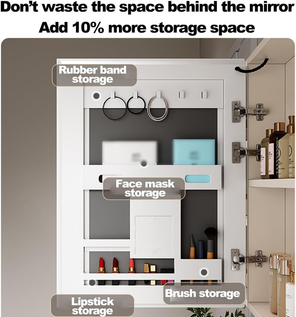 Rounded Corner Medicine Cabinet with LED Lights, Anti-Fog Bathroom Mirror Storage Shelf, Wall-Mounted Vanity Mirror for Bathroom, Stylish & Functional Design,Beige,56cm/22in