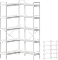 Huuger 5 Tier Bookshelf, L Shaped Corner Bookshelf with 10 Open Shelves, 49.4 Inch Straight Wide Bookcase with Metal Frame and Wooden Board, Adjustable Feet, White