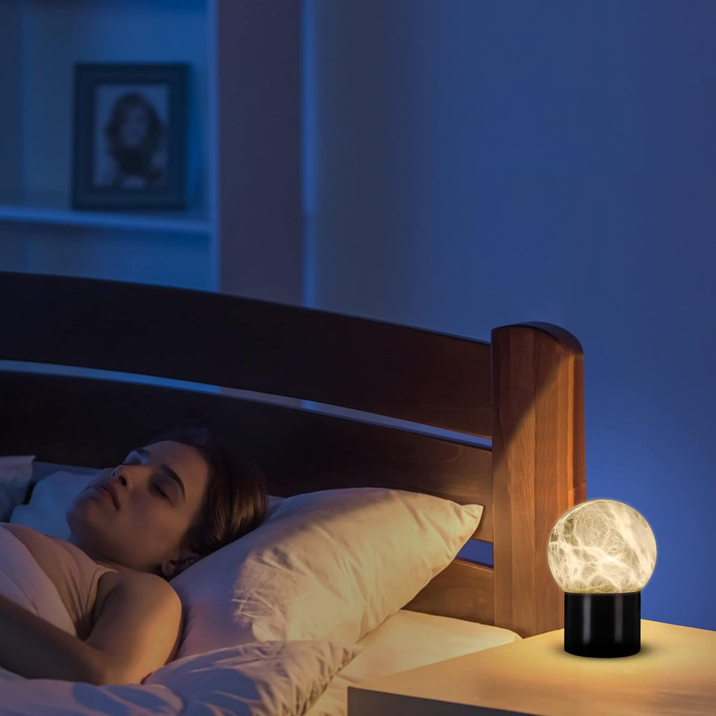 Handcrafted Natural Alabaster Unique Stone Table Lamp with Metal Stand, Mini LED Modern Stone Box Desk Lamp with Unique Veining(3.93x5.5 Inch)