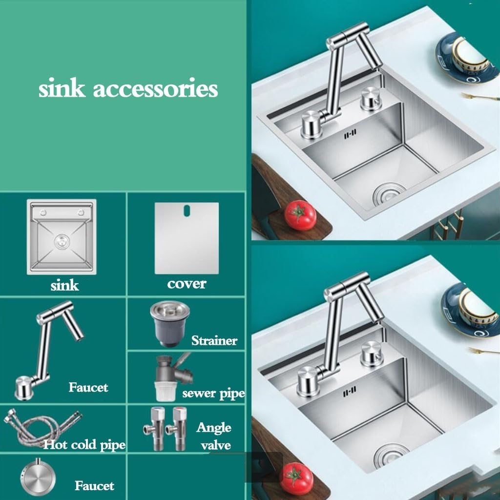 Kitchen Sinks, Single Bowl Concealed Stainless Steel Sink on Countertop Small Size Single Bowl Sink Dishwashibasin at Bar (45 * 45 * 23Cm