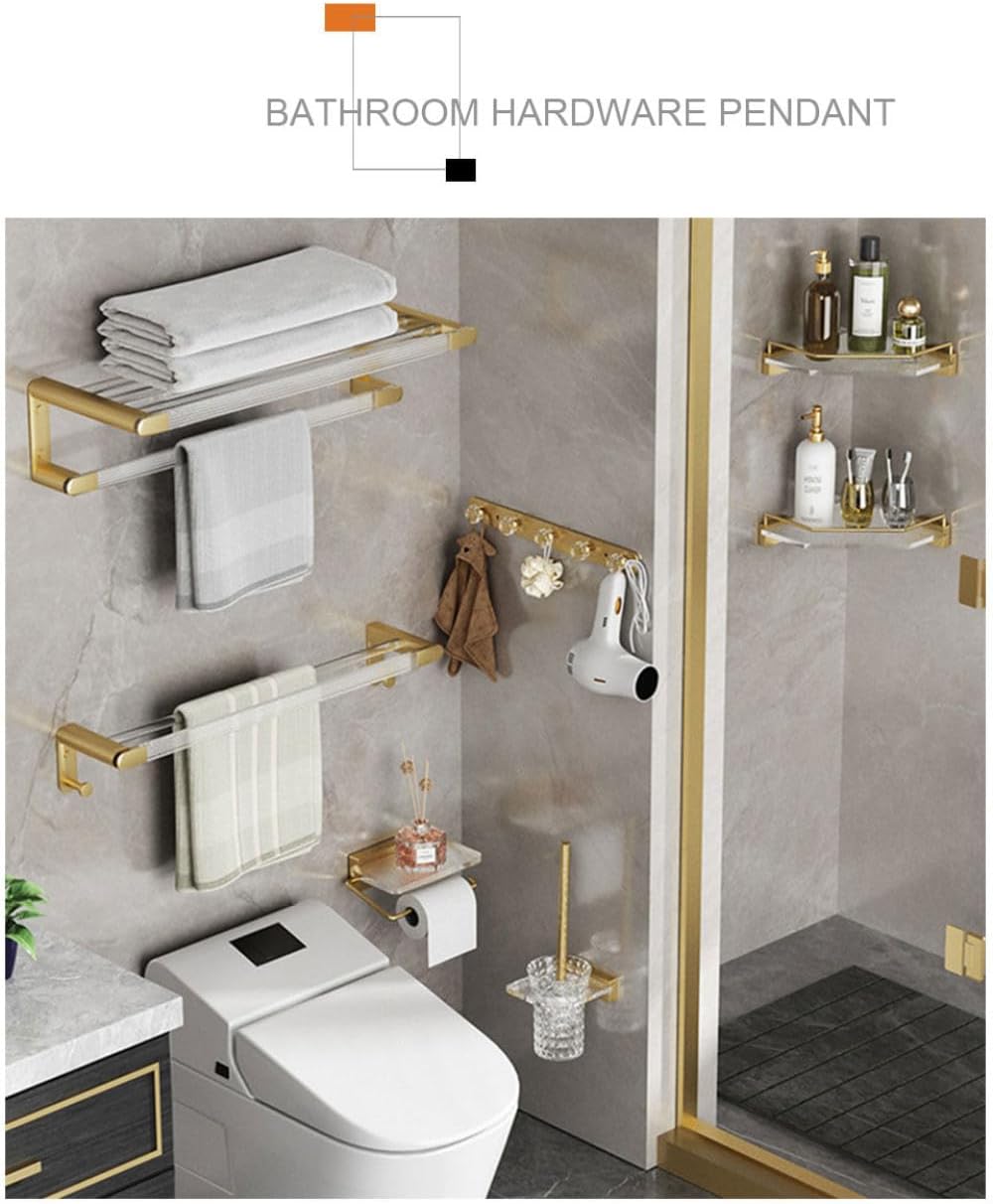 Bathroom Hardware Set, Gold Bath Accessories Wall Mounted Towel Rack,Towel Bar,Toilet Brush,Towel Hooks,Paper Holder,Towel Rack