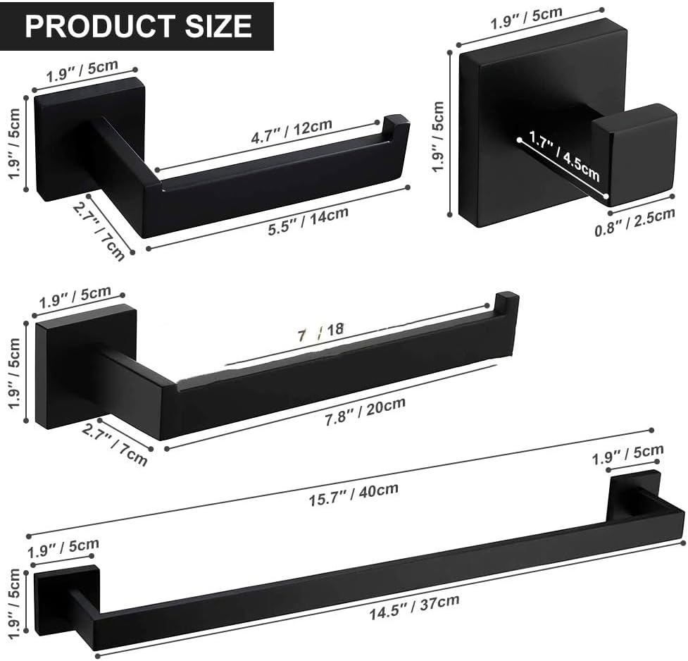 Bathroom Accessories Sets Towel Holder Bar Rack Hooks Wall Mount Toilet Paper Roll Holder Coat Hanger Hardware,40cm Towel Bar,1
