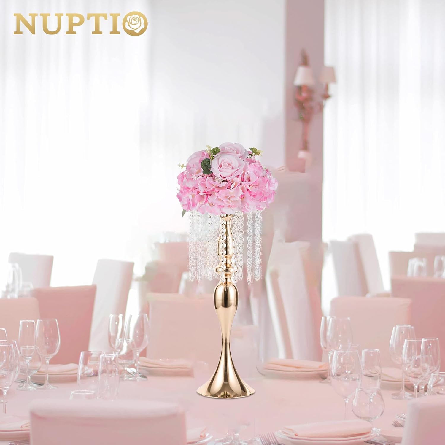 NUPTIO Flower Balls Flowers for Centerpieces: 10 Pcs 11.8 inch Diam Pink Artificial Rose Fake Flower Arrangement Bouquet for Wedding Party Tables Decorations