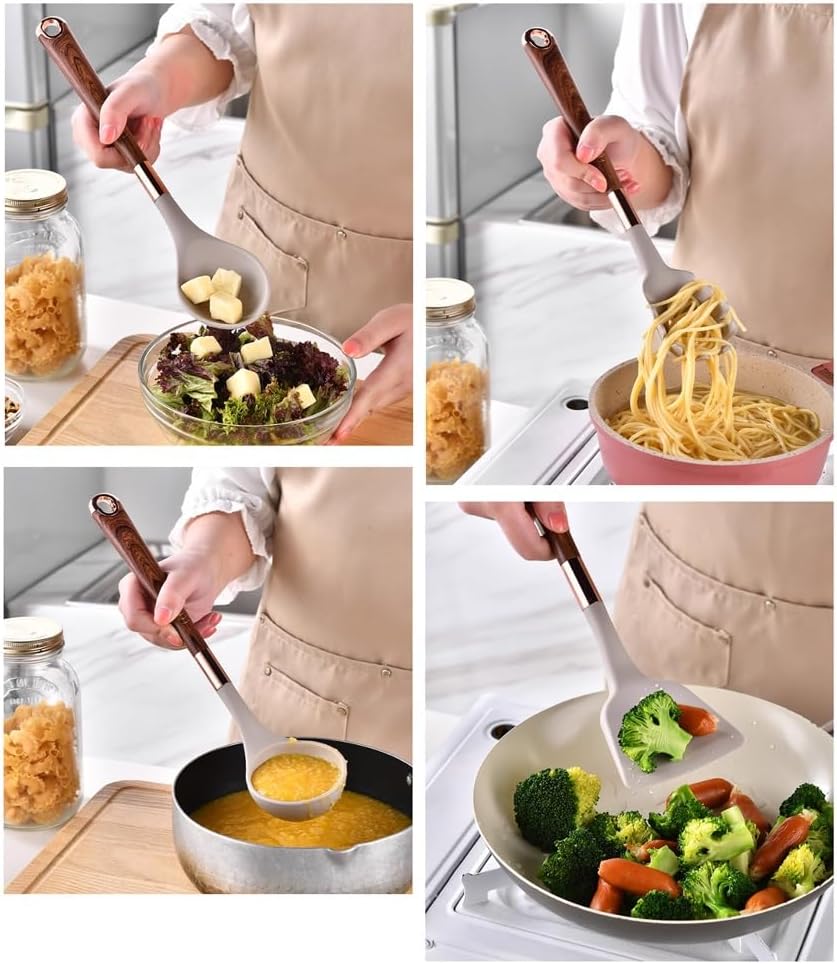 Kitchen Cooking Utensils Set, 7PCS Silicone Cooking Utensils Set - 446°F Heat Resistant Kitchen Utensils Set - Perfect for Non-Stick Kitchen Cookware - Dishwasher Safe(Black)