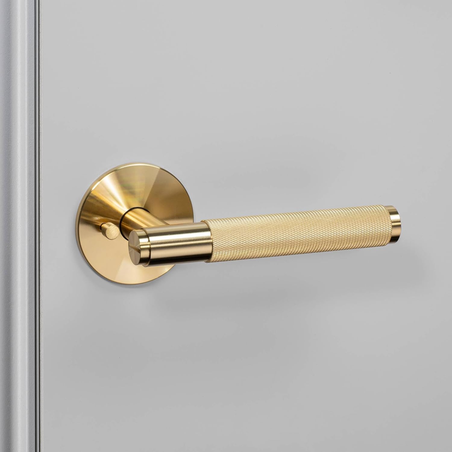 Buster and Punch Privacy Door Handle Set with Cross Knurl Pattern in Brass, Solid Metal, Complete with Latch