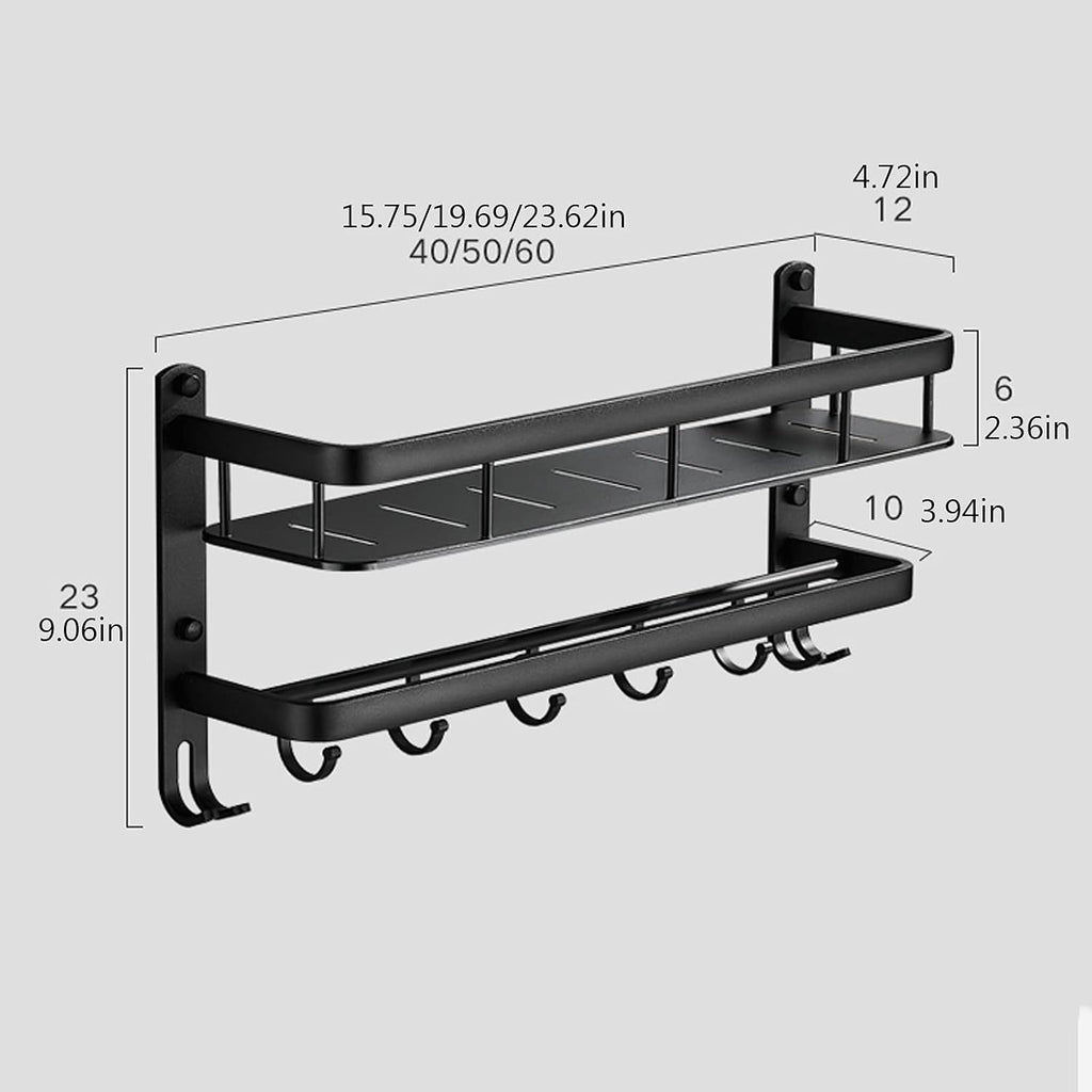 TOMYEUS Shower Caddy Bathroom Shelf Modern Floating Shelves，Wall Mounted Bathroom Wall Shelves with Towel Bar，Wall Storage Shelves Organizer for Kitchen, Bathroom Shower Organizer (Size : 40 cm Long)