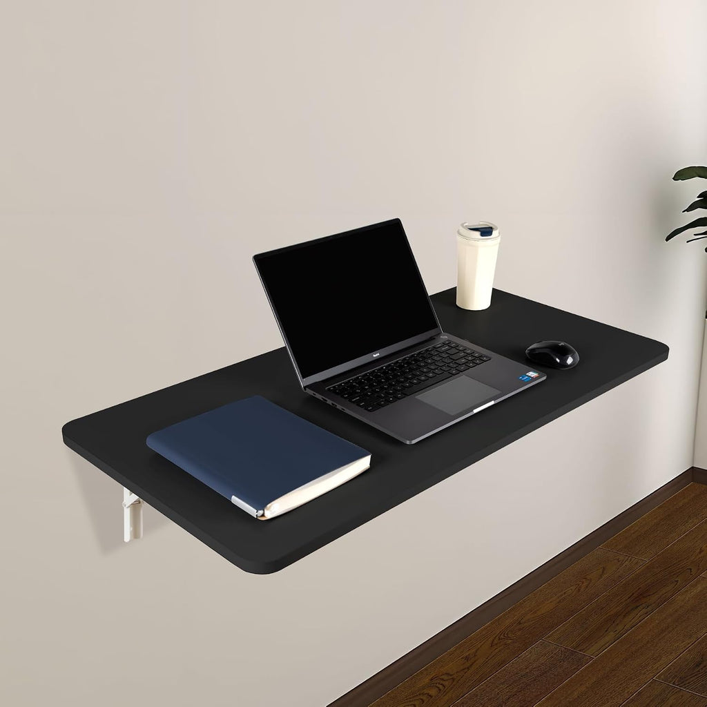 Neoaider Wall Mounted Folding Table 47.2'L x 19.7'W, Laundry Folding Table with Heavy Duty Metal Collapsible Shelf Brackets, Wall Mounted Desk Fold Down for Small Spaces, Black