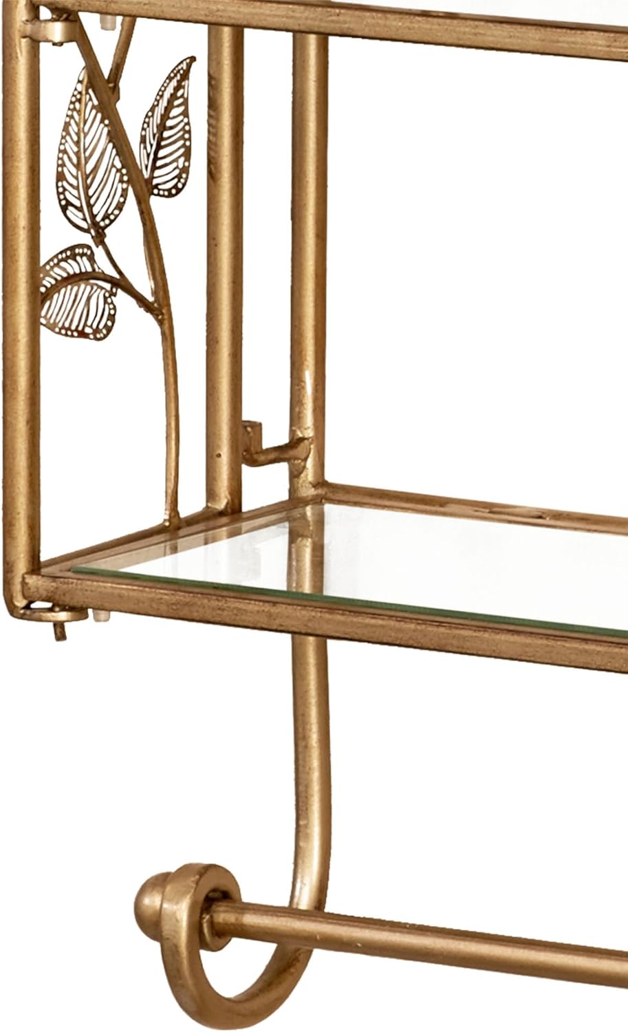 Touch of Class Eden Powder Coated Metal Wall Shelf with Glass Shelves and Towel Bar Champagne Bronze 24' Wx6 Dx24 H