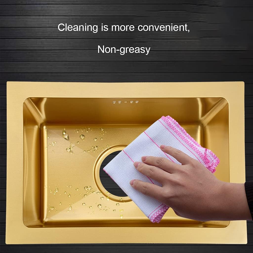 Kitchen Single Bowl Sink Counter Square Sink 304 Stainless Steel Bathroom Sink with Drain Pipe Drop-in Or Undermount (Gold 60×40cm)