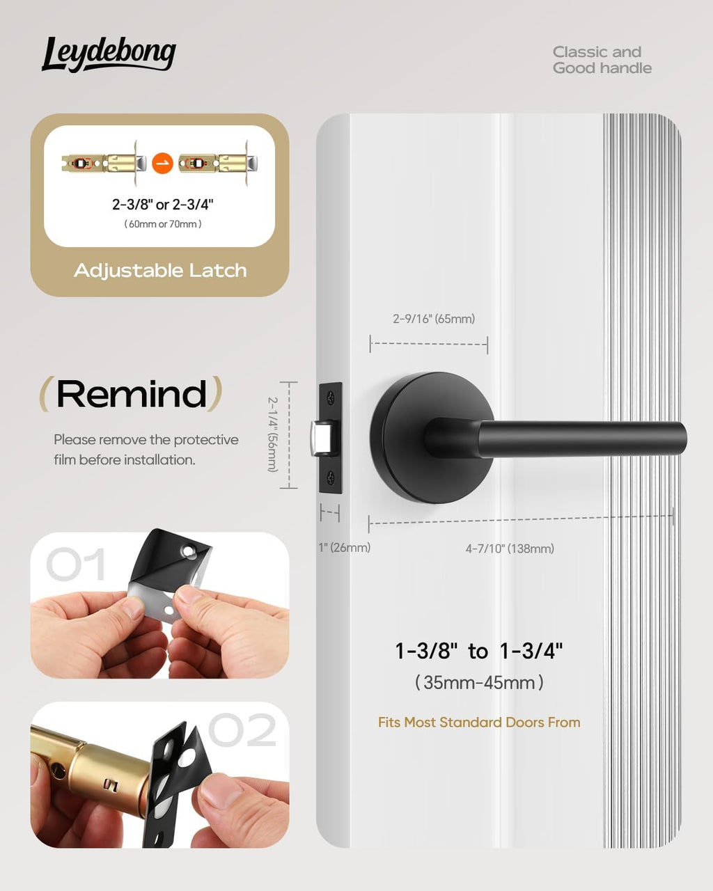 Leydebong 6 Pack Matte Black Door Handles Interior Passage Door Knob Lever, Interior Door Handles Matte Black for Closet, Nonlockable Hallway Closet Door Handle