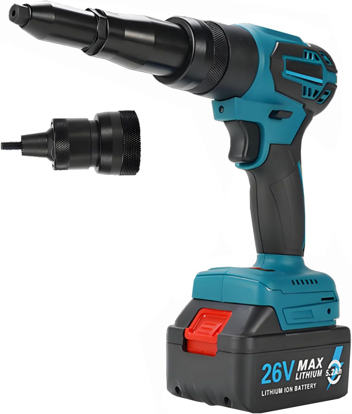 26V Brushless Cordless Rivet Gun, 11000N Pulling Force Electric Blind Riveter Tool Kit - Fits 3.2/4.0/5.0mm Rivets, LED Light, Portable Battery Powered Pop Rivet Gun Dual-useversion