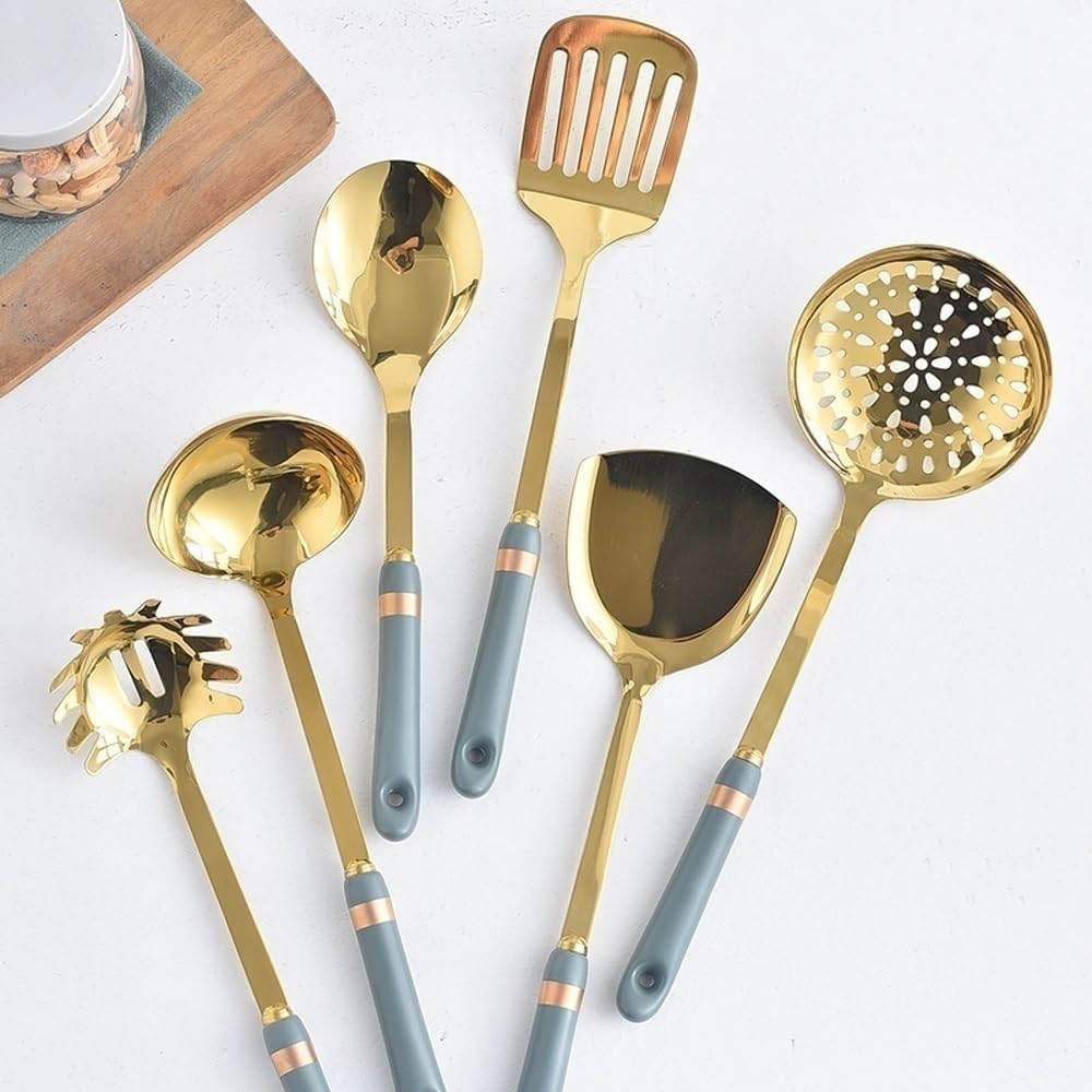 Kitchen Tools Spoons for Cooking Spatulas Cooking Utensils 7 Pieces Stainless Steel Ceramic Cookware Dining Gadgets Sets (Green)