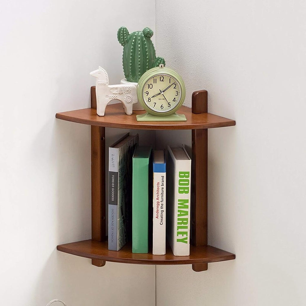 Bookshelf 2-Tier Wall Mount Corner Shelves Wall Mounted Open Book Shelf Space Saving Decorative Shelves for Home and Office Space for Living Room Home Office (Color : Brown)