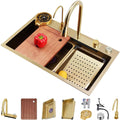 Stainless Steel Single-Bowl Waterfall Sink Multi-functional Golden Kitchen Workstation Sink With Pull-Out Faucet Cup Washer Complete Accessory Set Dual-Mount ( Color : Gold , Size : 75x45x22cm ) (