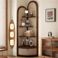 Multi-Functional Corner Shelf, Solid Wood Rattan Triangular Cabinet, 4-Tier Floor Standing Bookshelf for Living Room, Bedroom(Brown)
