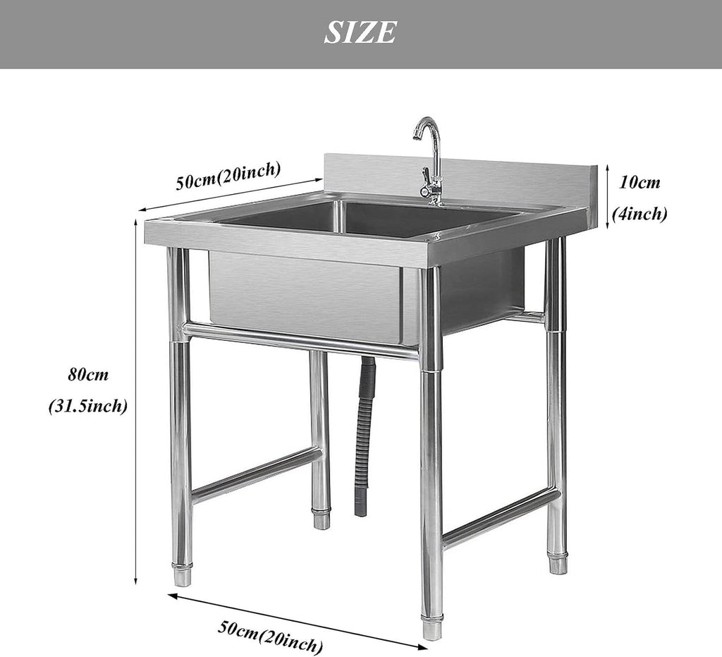 Free Standing Sink | Single Bowl Sink | 1 Compartment Commercial Kitchen Sink | Utility Prep Sinks | 304 Stainless Steel Sink | Extra-Deep Laundry Tub | Indoor-Outdoor Protable