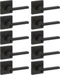 Kwikset Casey Entry Door Handle with Lock and Key, Secure Keyed Reversible Lever Exterior, for Front Entrance and Bedrooms, Matte Black, 10 Pack, Pick Resistant SmartKey Rekey Security and Microban