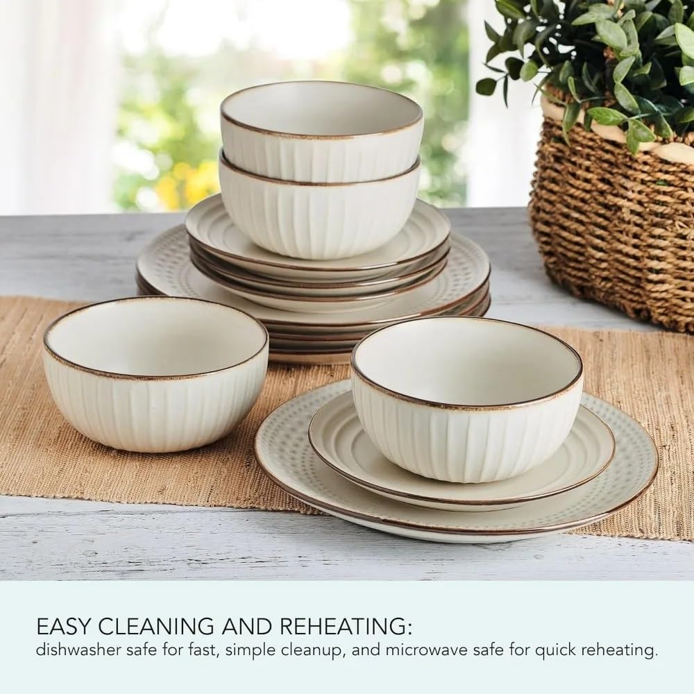 Cream Dish Kitchen Tableware Set of Plates 12 Piece Dinnerware Ceramic Dishes to Eat Plate Dinner Sets