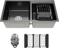 31' x 18' Black Double Bowl Kitchen Sink, Drop-in/Topmount 304 Stainless Steel Sink with Nano Coating & Accessories Set