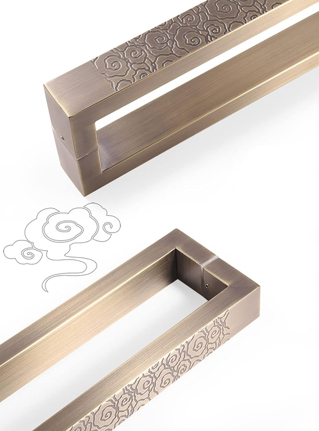 Door Handle C Shape Industrial Barn Door Push Pull Handle for Entrance Entry Office Store Solid Door Handle Set with Install Fitting (Gold-80cm/31.5