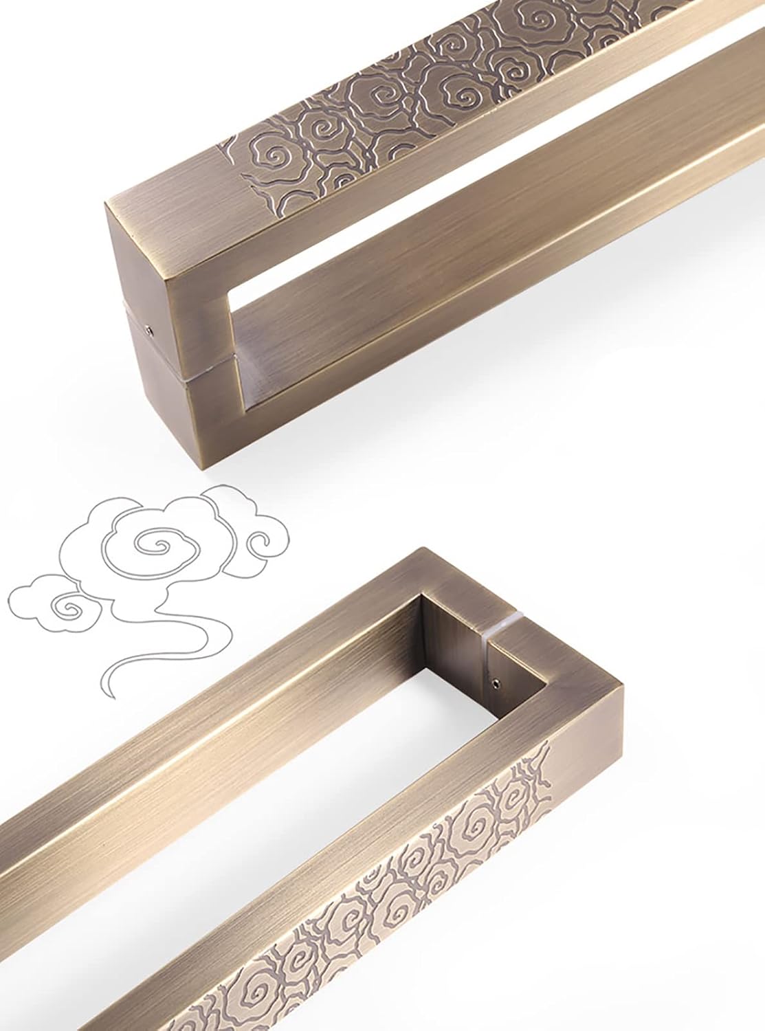 Door Handle C Shape Industrial Barn Door Push Pull Handle for Entrance Entry Office Store Solid Door Handle Set with Install Fitting (Gold-80cm/31.5