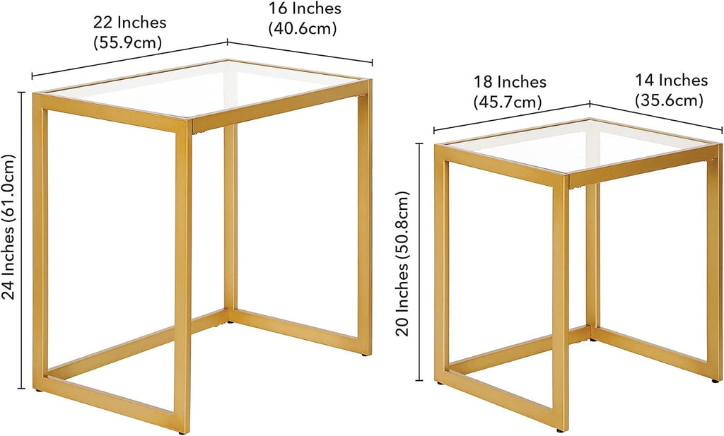 Henn&Hart Rectangular Nested Side Table in Brass, Table for Living Room, Bedroom