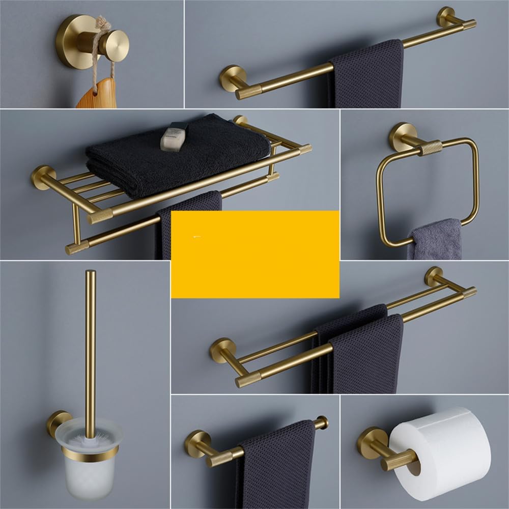 Gold Bathroom Hardware Accessories Set with Knurled Brass Finish Includes Towel Bar Towel Ring Robe Hook Paper Holder and Toilet Brush Holder (Kit 45)