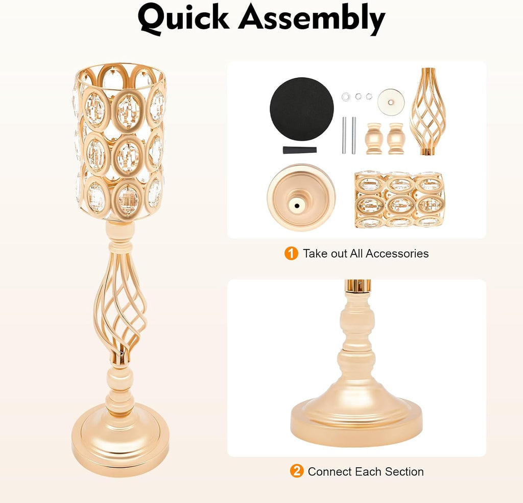 10PCS Wedding Flower Centerpieces for Tables, 61cm/24 Tall Crystal Wedding Decor Flower Stand Floral Display Rack Gold Vases for Tables Wedding Dinner Party, Ceremony Birthday Event Decor (Gold)