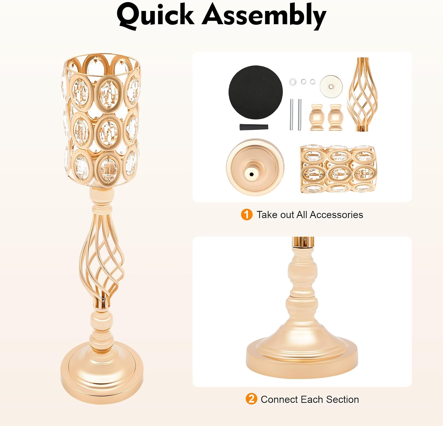 10PCS Wedding Flower Centerpieces for Tables, 61cm/24 Tall Crystal Wedding Decor Flower Stand Floral Display Rack Gold Vases for Tables Wedding Dinner Party, Ceremony Birthday Event Decor (Gold)