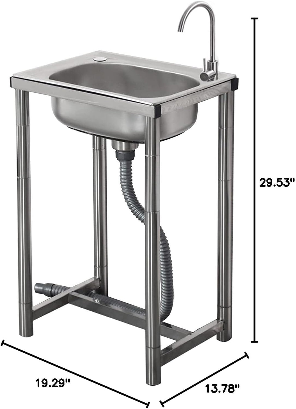 Movable Stainless Steel Utility Commercial Kitchen Single Bowl Sink 1 Compartment with Faucet, Free Standing Sink for Outdoor Indoor Garage Laundry Utility Room
