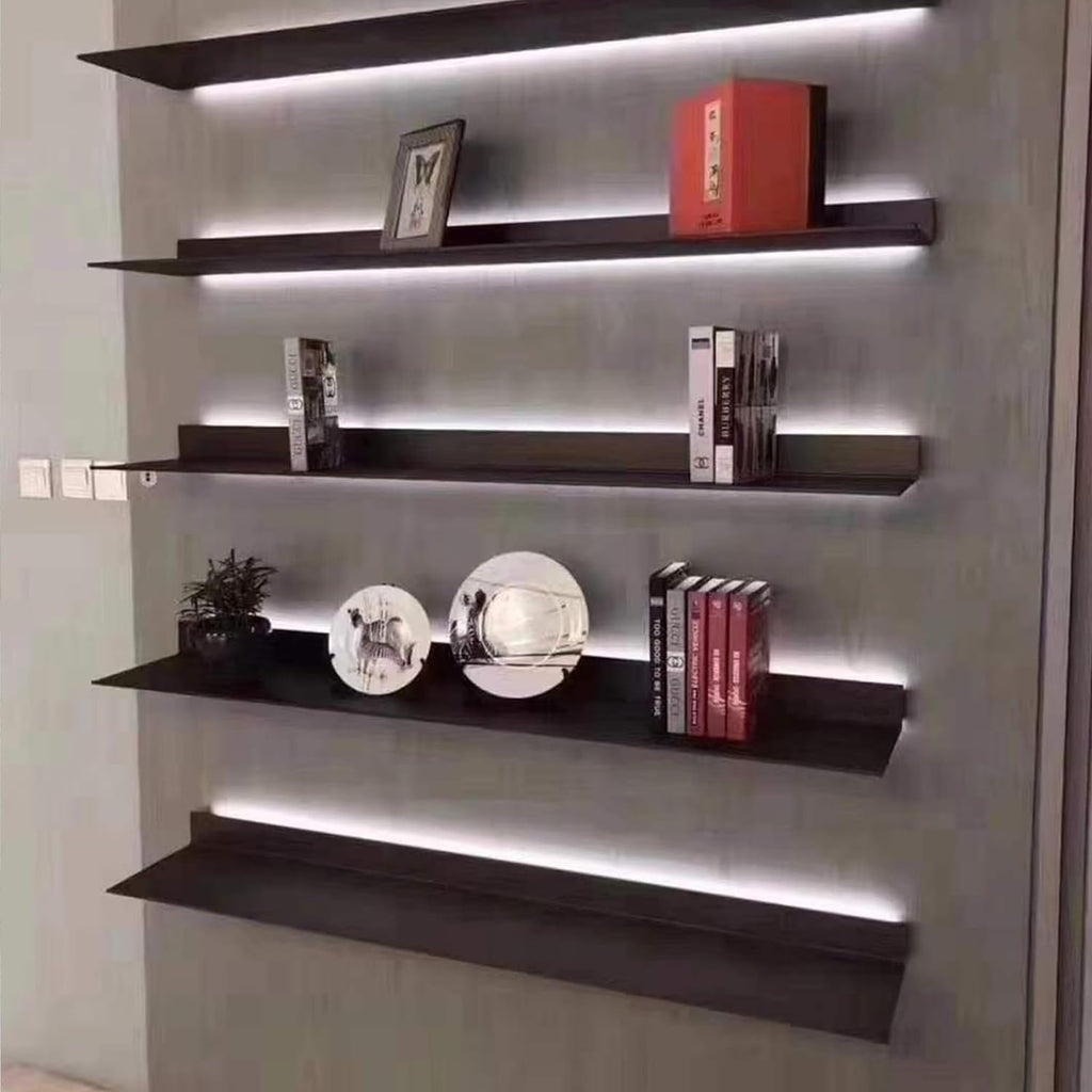 Corner Ledge Wall Shelf,Wall Mounted Light-Emitting Shelves, Storage Shelf Floating Display Shelf LED Light Up Can Hold A Lot of Things Objects are Not Easy to Fall (Color : Noir, Size : 120