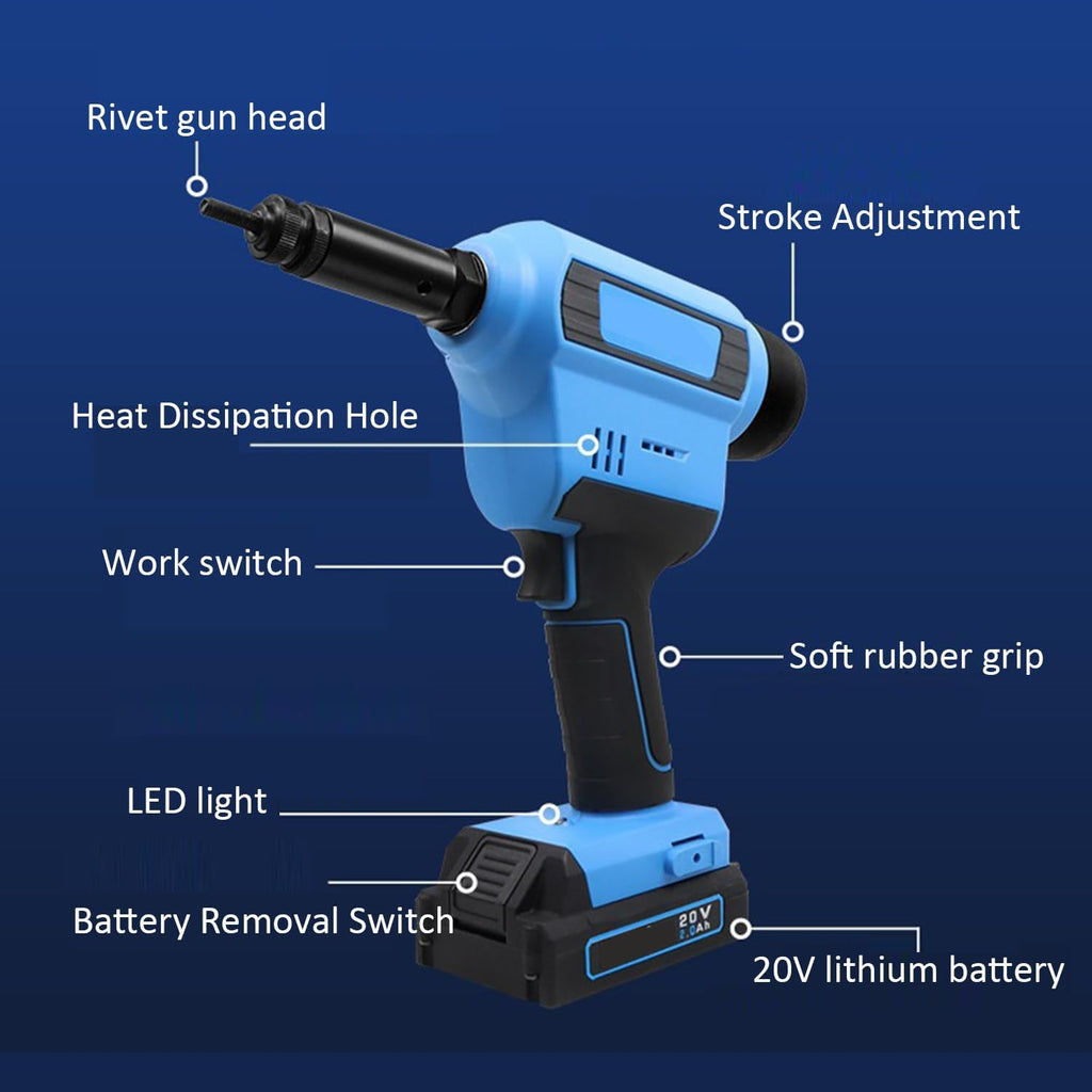 20-Volt Lithium-Ion Cordless Rivet Tool Kit,Cordless Pop Rivet Gun,2.4‑4.8mm Automatic Riveter,Battery and Charger Included