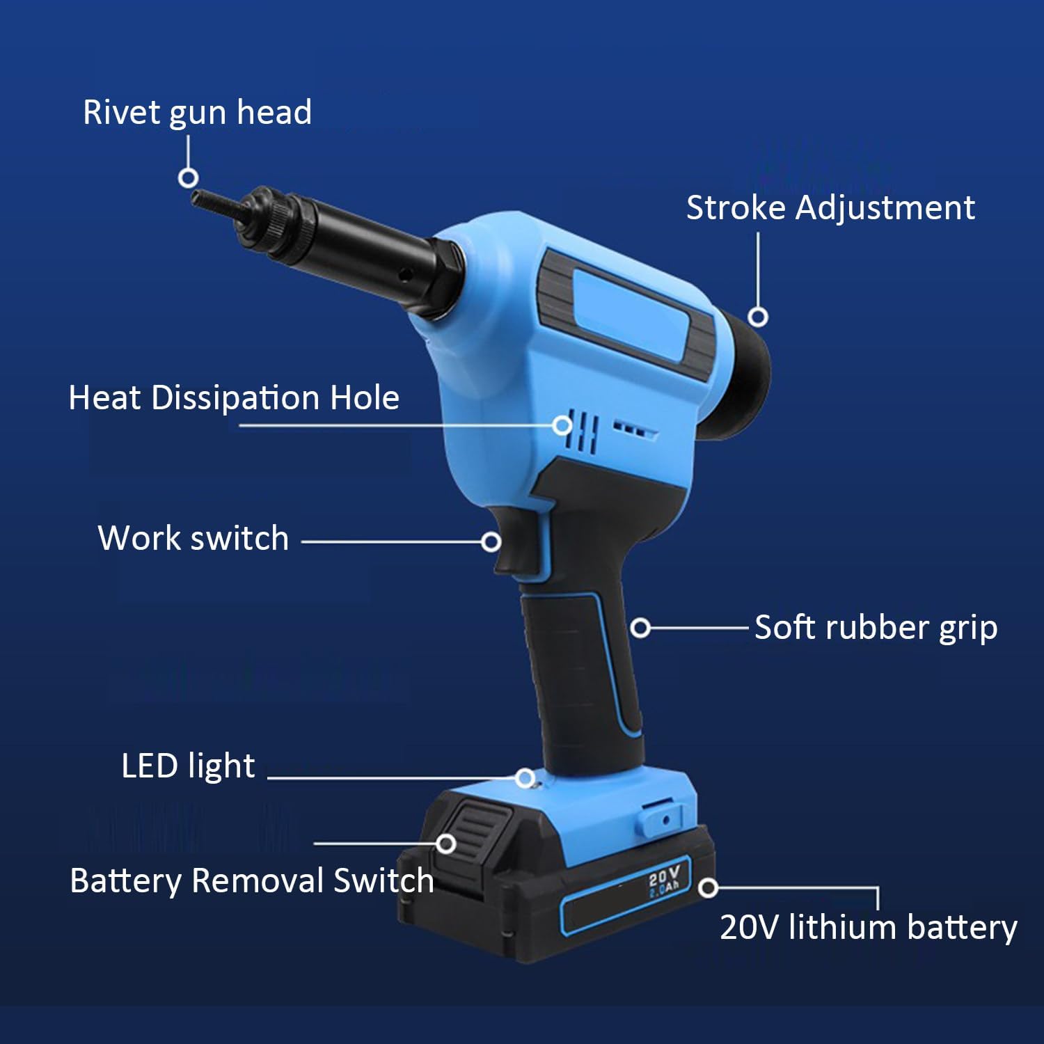 20-Volt Lithium-Ion Cordless Rivet Tool Kit,Cordless Pop Rivet Gun,2.4‑4.8mm Automatic Riveter,Battery and Charger Included