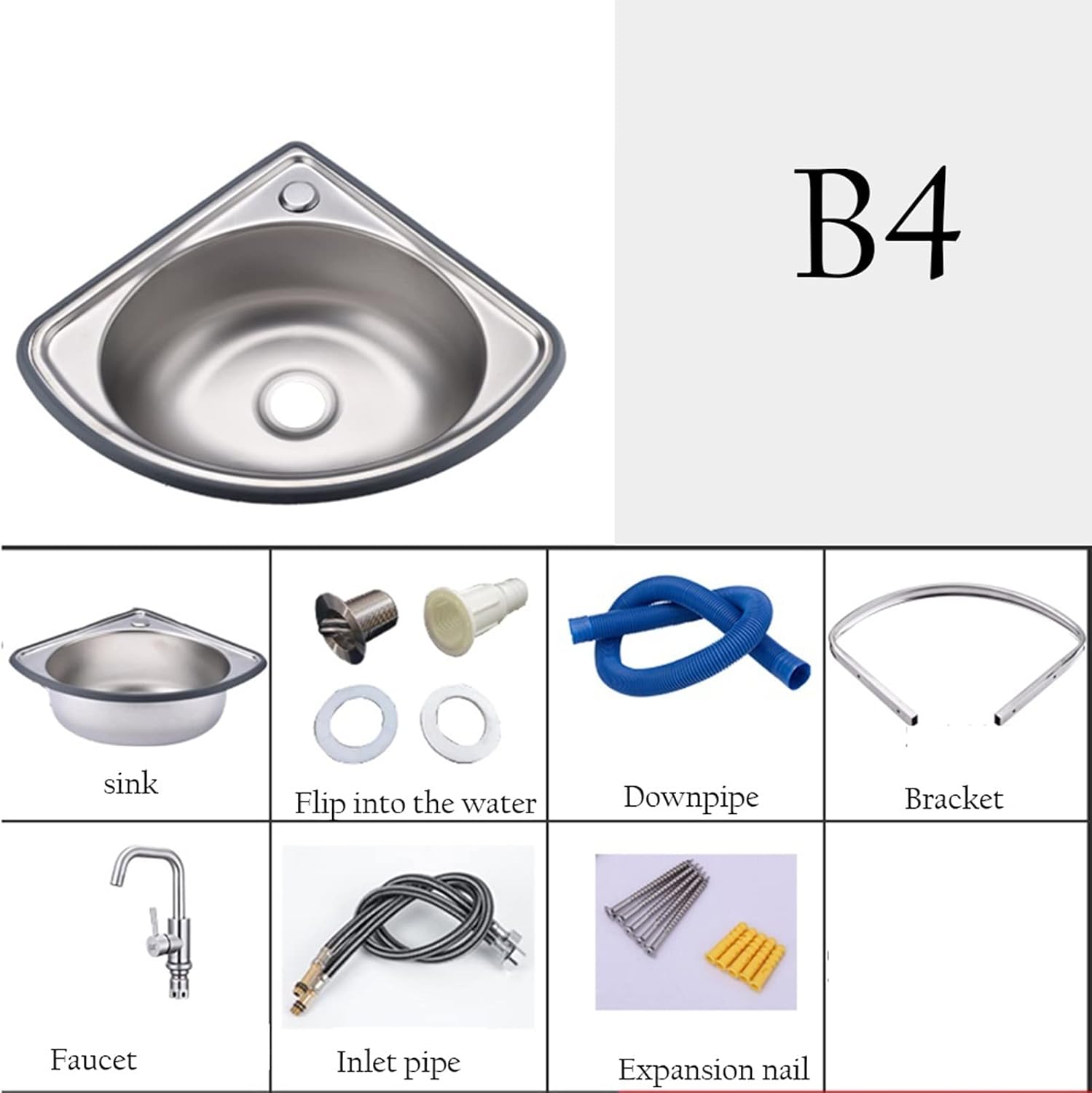 Stainless Steel Single Bowl Sink, Wall-Mounted Thick Wash Basin,Portable Hand Washing Station, Corner Sink for Washing Food Prep (Color : Silver, Size : B1(34x34cm)) (Silver B4(34x34cm))
