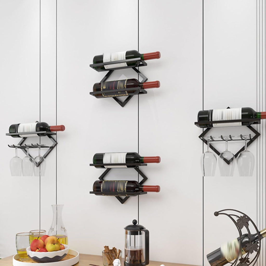 Bar Unit Floating Shelves, Metal Wine Rack Wall Mounted Modern, Elegant Storage For Living Room - With Hanging Wine Glass Rack Mini Bar Bottle Display Shelf Whiskey Shelf Corner Bar ( Color : Black-4p