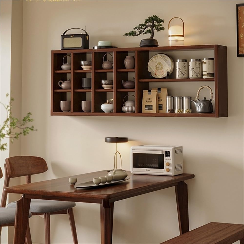 Wall Mounted Mug Rack with Wooden, Coffee Mug Display, Cup Organizer for Kitchen Cabinets, Solid Wood Wall Shelf for Mug Display, Storage and Wall Decor(Brown)