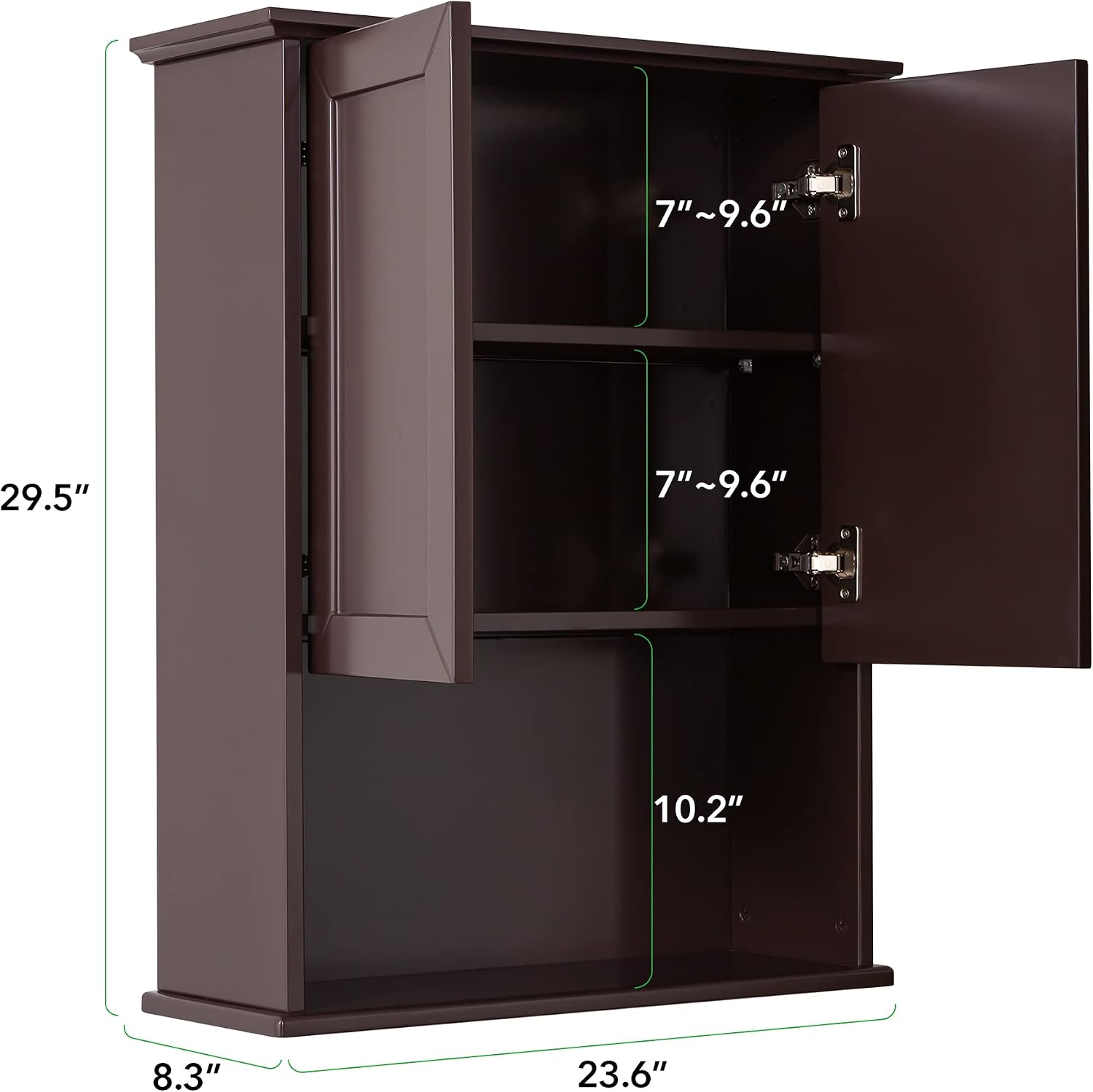 Dark Brown Bathroom Wall Cabinet Mounted Wooden Medicine Cabinets Espresso Over Toilet Storage Cabinet, 23x29 Inch Hanging Bathroom Wall Cabinet with 2 Doors & Adjustable Shelf, Soft Hinge